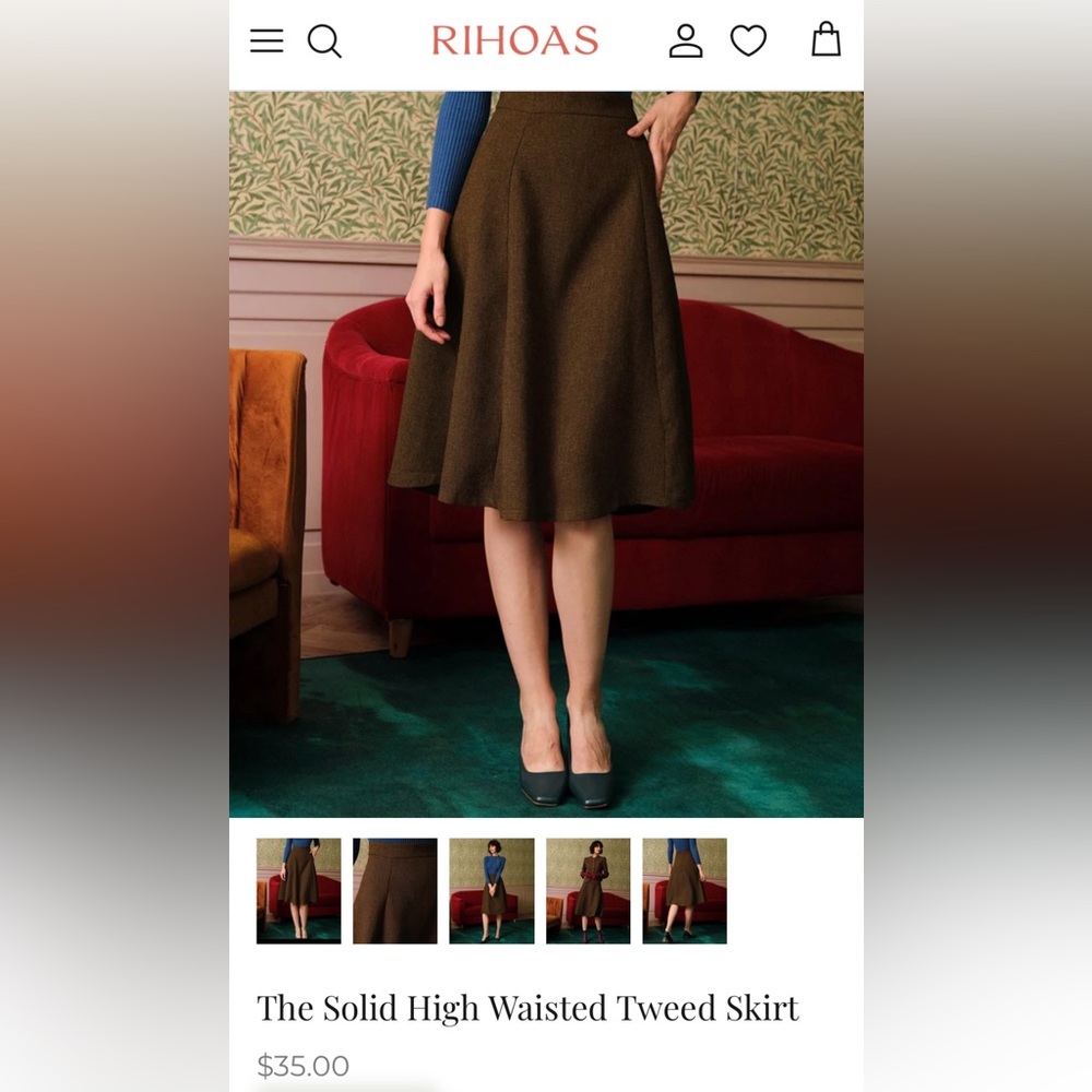 Brown Solid High Waisted Tweed Skirt